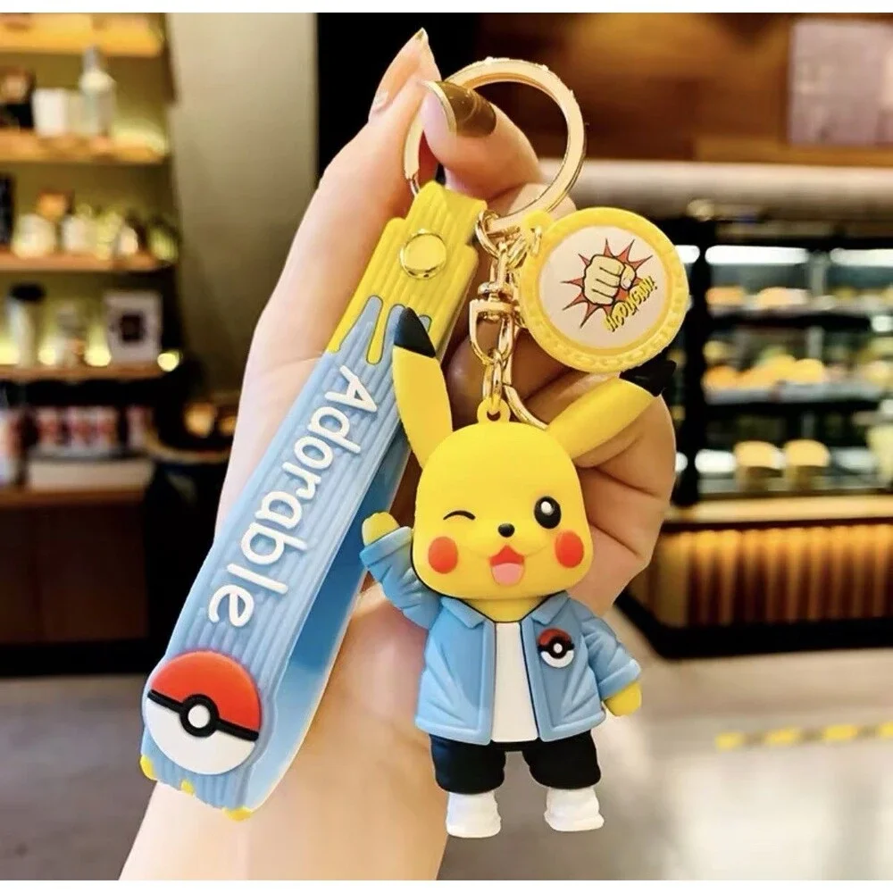 Pokémon Pikachu Clip-On Keychain PVC Collectible Yellow Blue Animation 10.5cm
